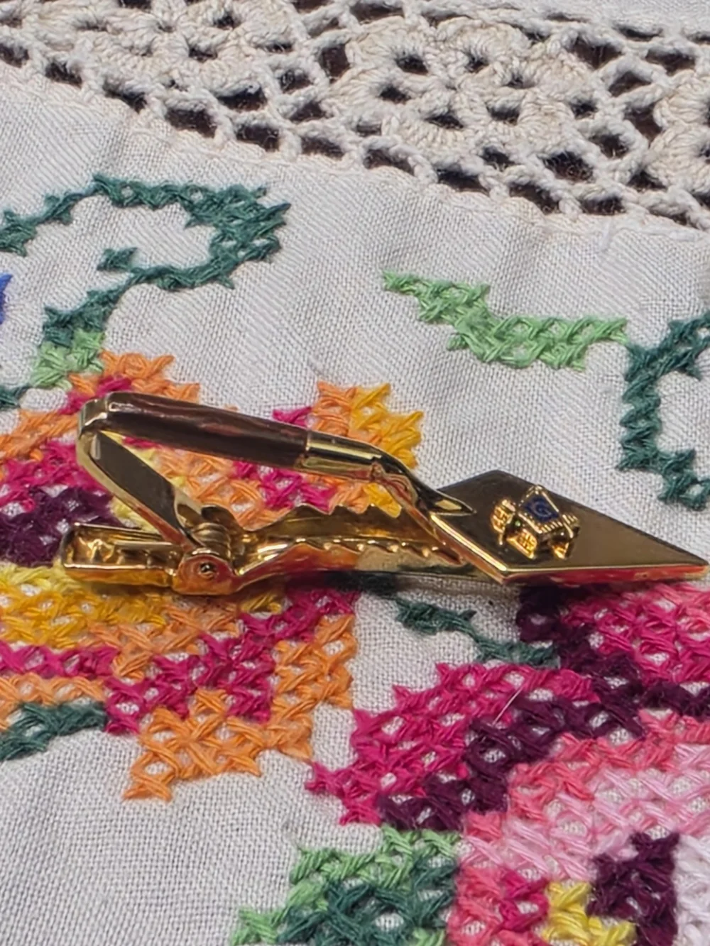 Vintage Masonic Tie Clip with Square & Compass Emblem Gold Plated